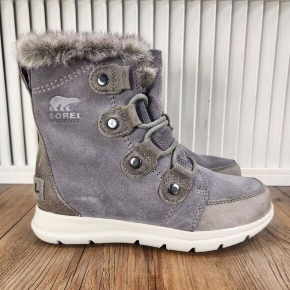 Sorel Explorer Joan Womens Size 5 Gray Suede Lace Up Boho Ankle Boots NL3039-052 - Picture 1 of 11